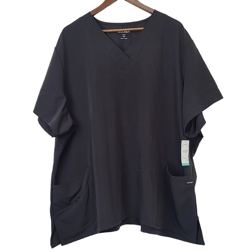 Jockey New Womens Sz 5X Black Scrub Shirt Top 3 pockets V neck